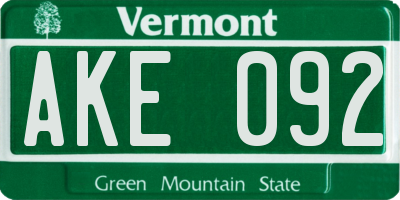 VT license plate AKE092