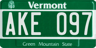 VT license plate AKE097