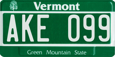 VT license plate AKE099