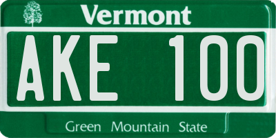 VT license plate AKE100