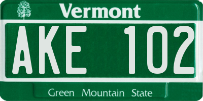VT license plate AKE102
