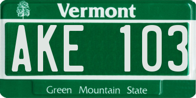 VT license plate AKE103