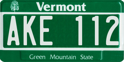 VT license plate AKE112