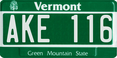 VT license plate AKE116