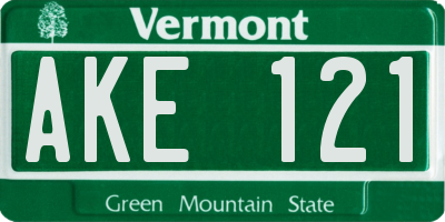 VT license plate AKE121