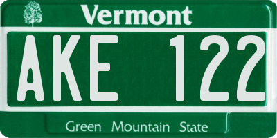 VT license plate AKE122