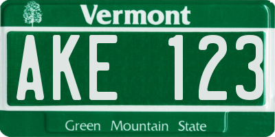 VT license plate AKE123