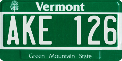 VT license plate AKE126