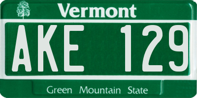 VT license plate AKE129