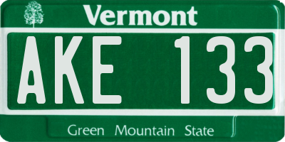 VT license plate AKE133