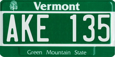 VT license plate AKE135