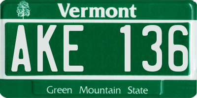 VT license plate AKE136
