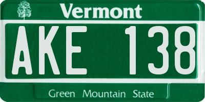VT license plate AKE138