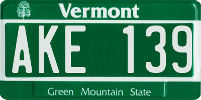 VT license plate AKE139