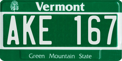 VT license plate AKE167