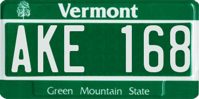 VT license plate AKE168