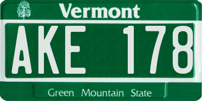 VT license plate AKE178