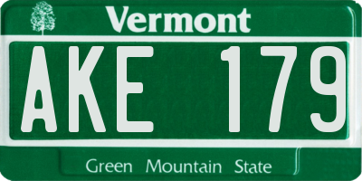 VT license plate AKE179