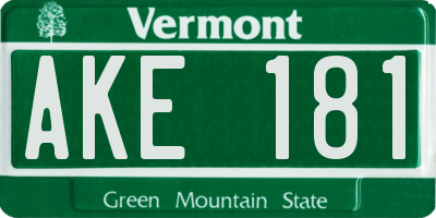 VT license plate AKE181