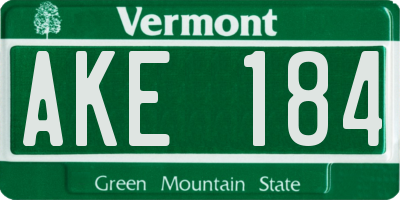 VT license plate AKE184