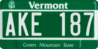 VT license plate AKE187