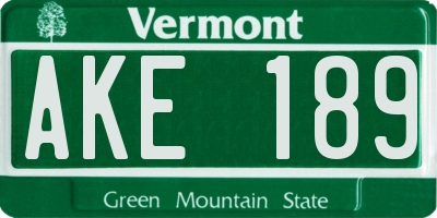 VT license plate AKE189