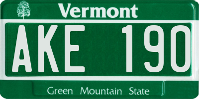 VT license plate AKE190