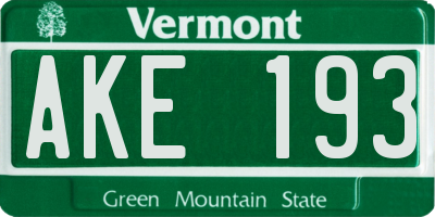 VT license plate AKE193