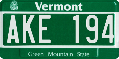 VT license plate AKE194