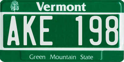 VT license plate AKE198