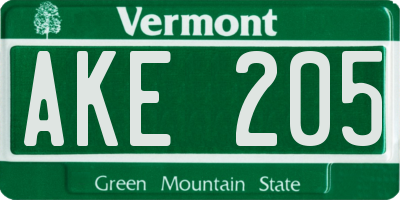 VT license plate AKE205