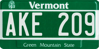 VT license plate AKE209
