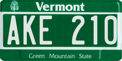 VT license plate AKE210