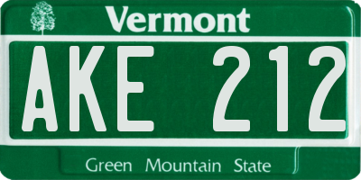 VT license plate AKE212