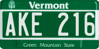 VT license plate AKE216