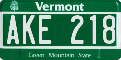 VT license plate AKE218