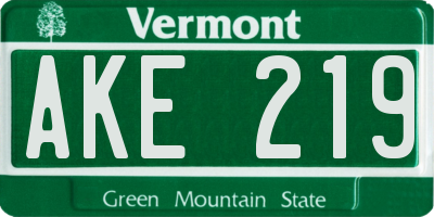 VT license plate AKE219