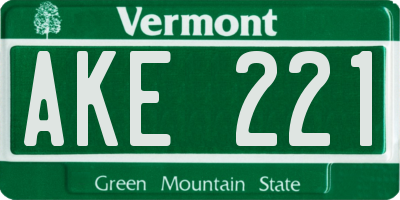 VT license plate AKE221
