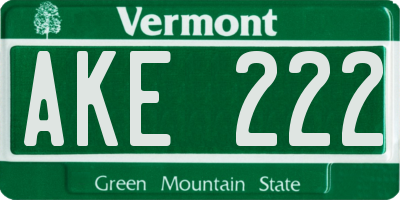 VT license plate AKE222