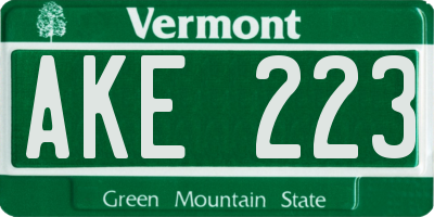 VT license plate AKE223