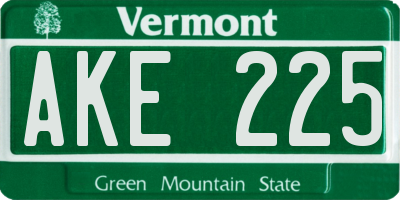 VT license plate AKE225