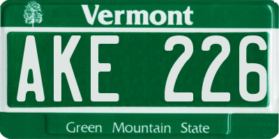 VT license plate AKE226