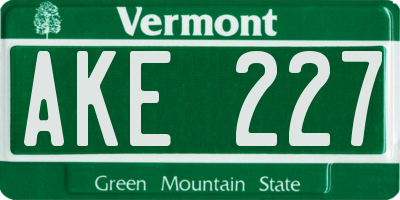 VT license plate AKE227