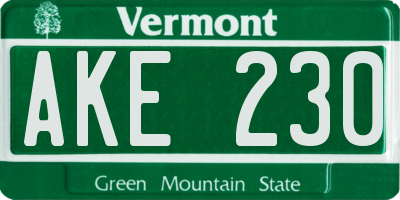 VT license plate AKE230