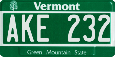 VT license plate AKE232