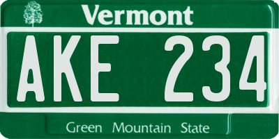 VT license plate AKE234
