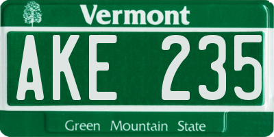 VT license plate AKE235