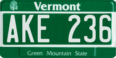 VT license plate AKE236