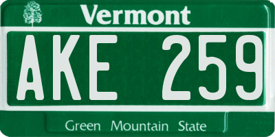 VT license plate AKE259