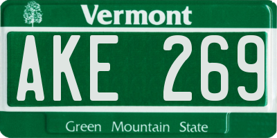 VT license plate AKE269